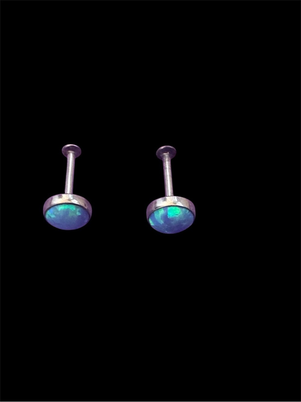 Sky-blue Opal Thread-less Body Jewelry/Earrings. Titanium with Bezel Setting.